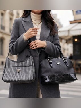 2 Giani Bernini black handbags satchel shoulder carry zipper New York top handle